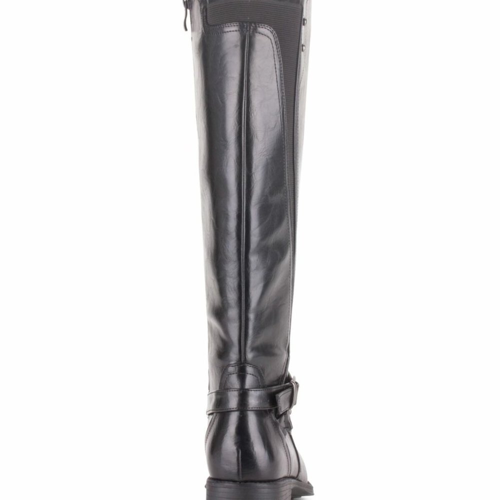 NWT WANTED Womens Black Double Buckle Strap Stretch Bergen Riding Boot - Picture 9 of 10
